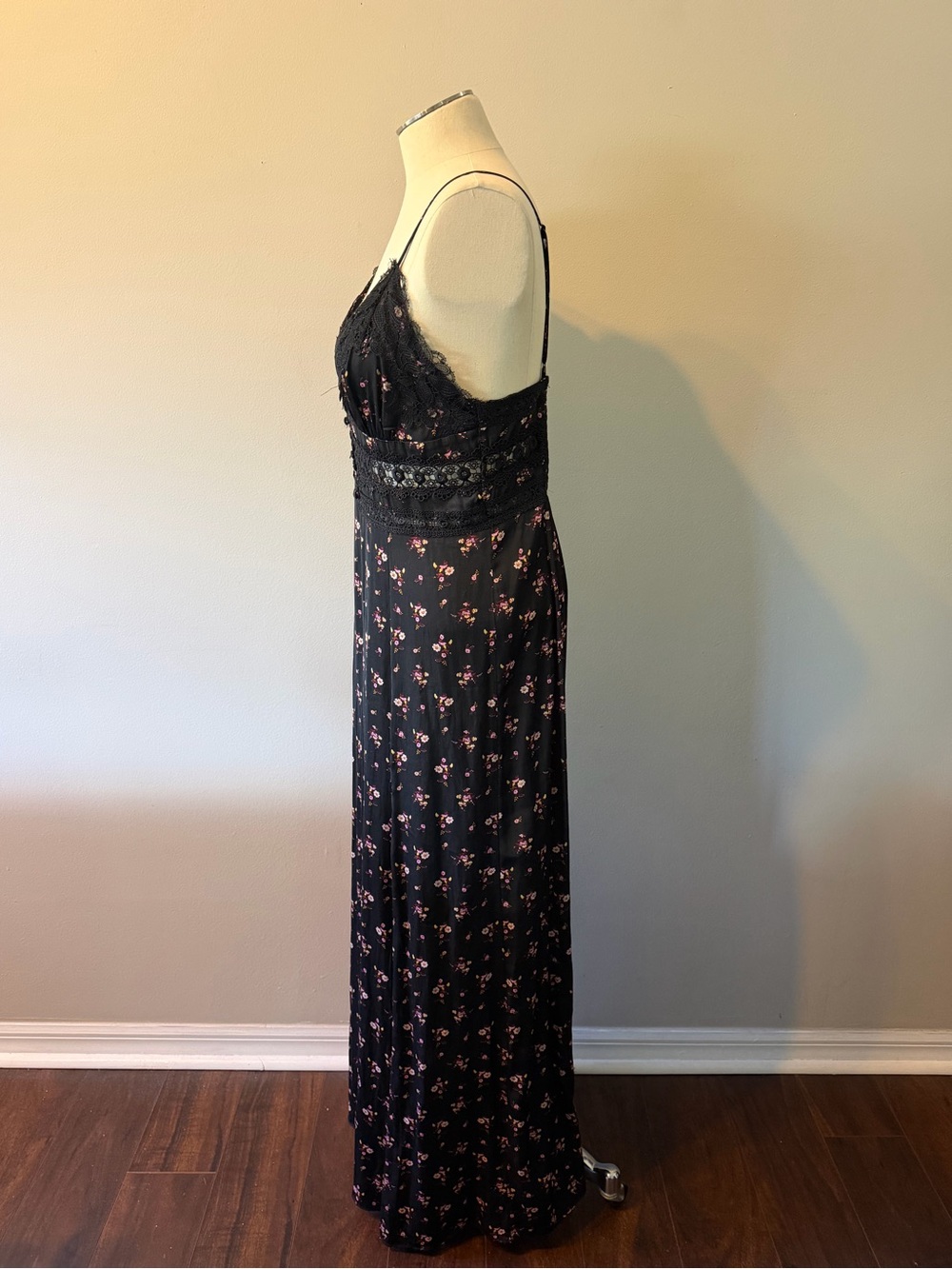 Free People Black Floral Lace-Trim Maxi Dress - Picture 4 of 9
